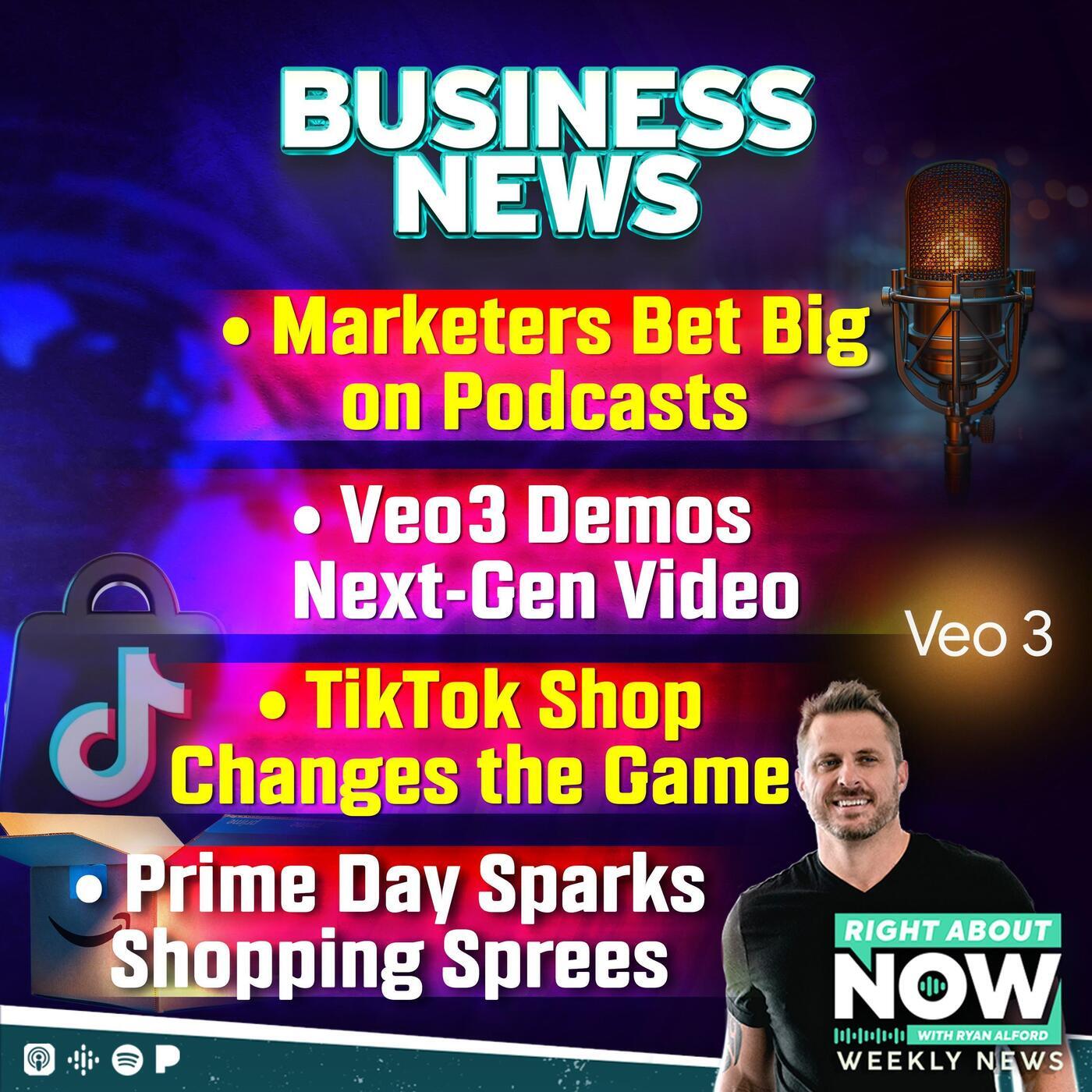 Business News: Marketers Bet Big on Podcasts, Veo 3 Demos Next‑Gen Video, TikTok Shop Changes the Game, Prime Day Sparks Shopping Sprees
